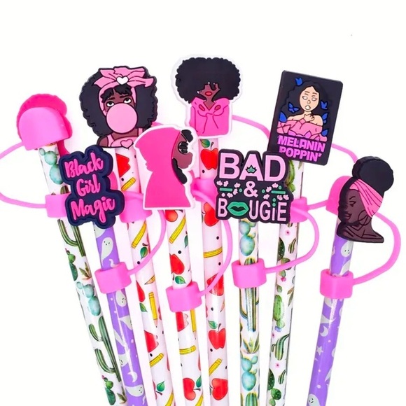 5 Random Silicone Straw Covers w/Reusable Inverted Straw Tips, Dust & Leak Proof - Picture 2 of 9